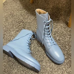 Stuart Weitzman McKenzee Cornflower Blue Combat Boots NWT